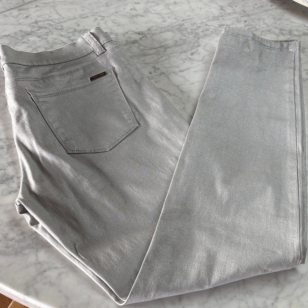 White House black market 10R skinny leg high rise waisted women silver grey
